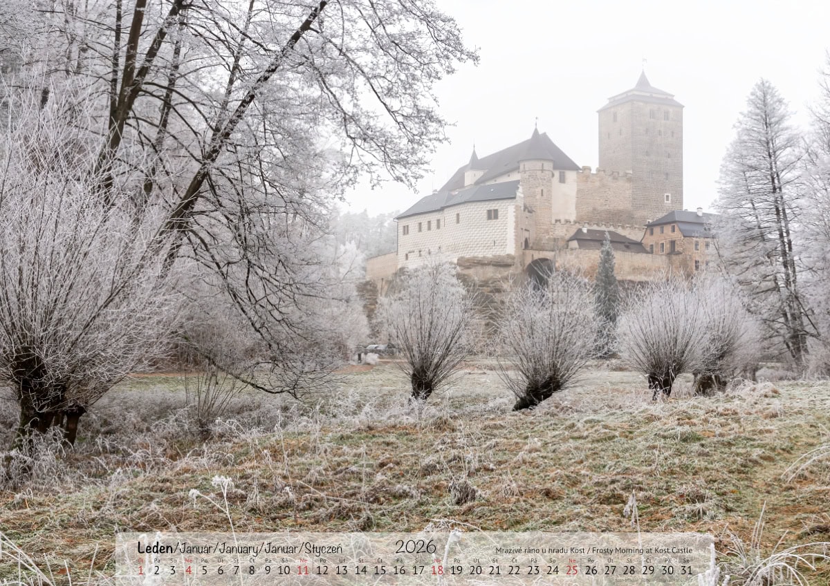 Nástěnný kalendář 2026, Český ráj, strana měsíce leden, verze na šířku