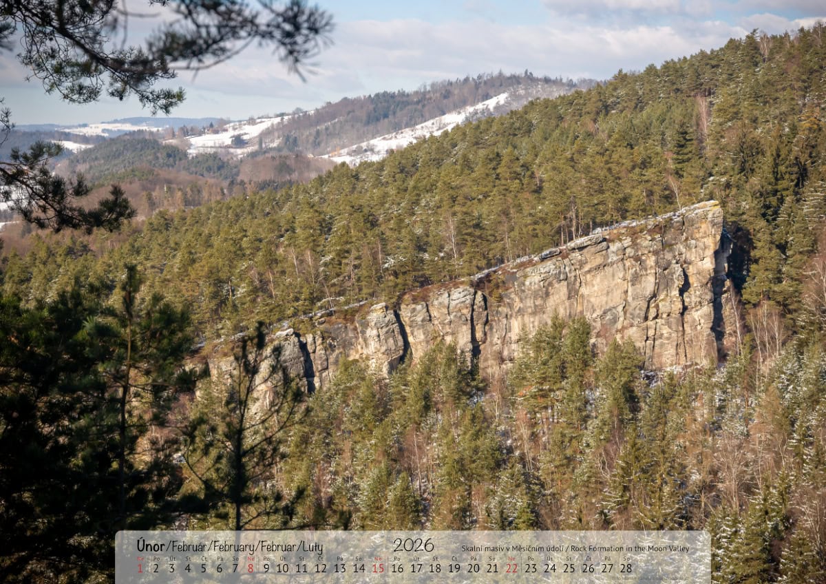 Nástěnný kalendář 2026, Český ráj, strana měsíce únor, verze na šířku