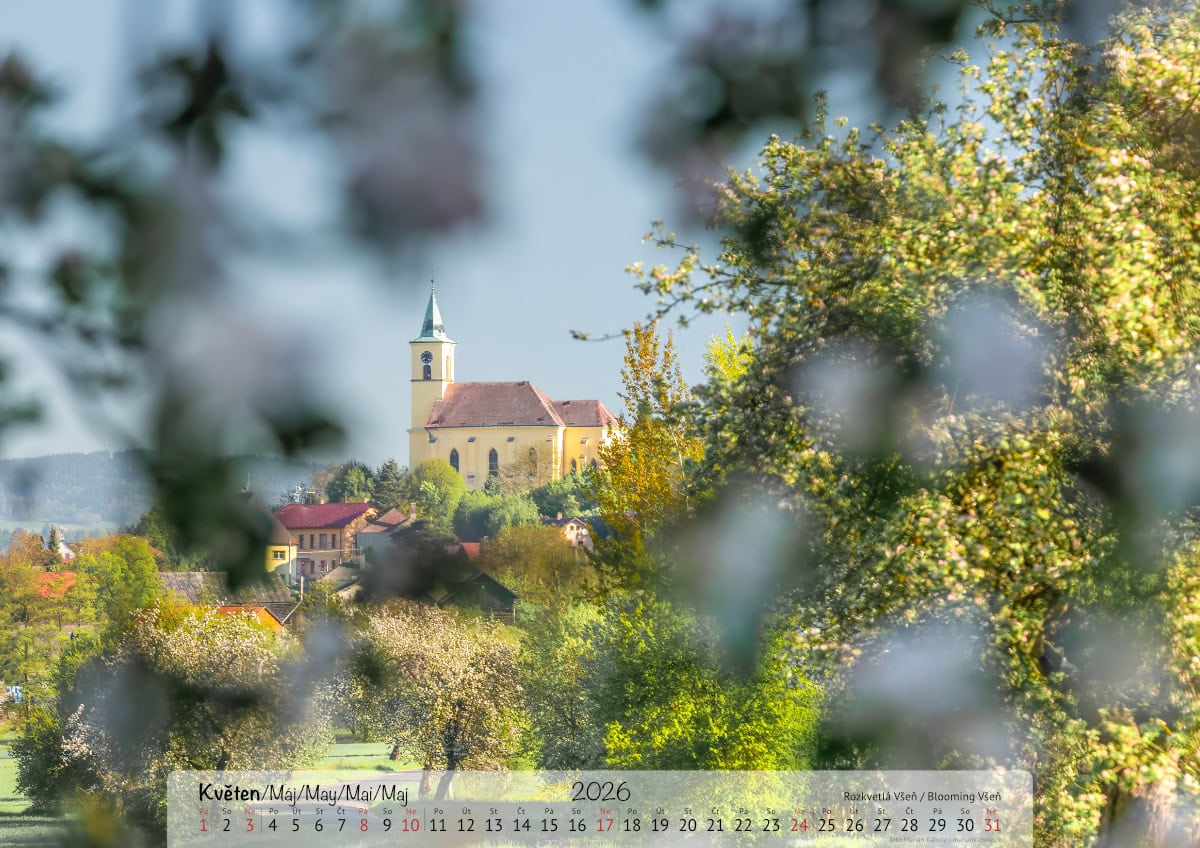 Nástěnný kalendář 2026, Český ráj, strana měsíce květen, verze na šířku