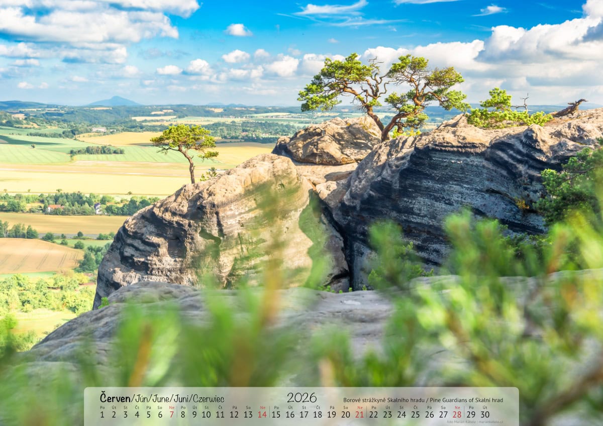 Nástěnný kalendář 2026, Český ráj, strana měsíce červen, verze na šířku