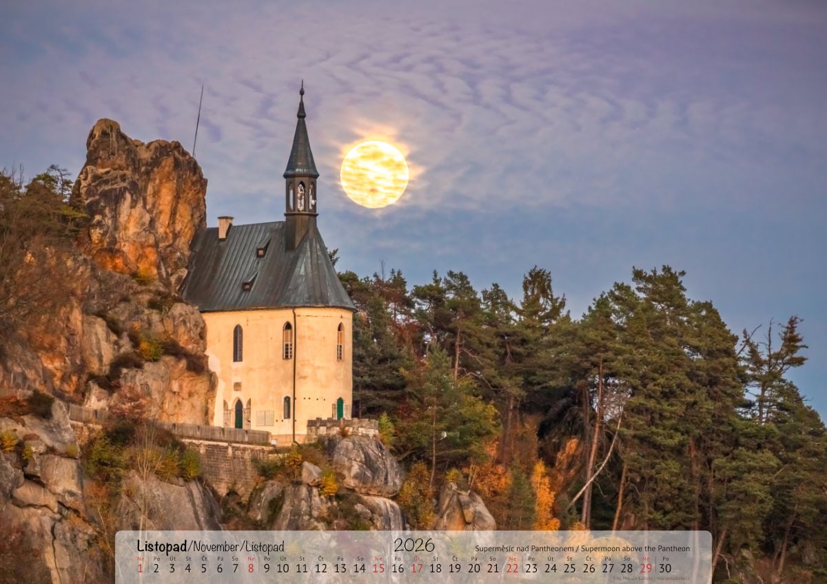 Nástěnný kalendář 2026, Český ráj, strana měsíce listopad, verze na šířku