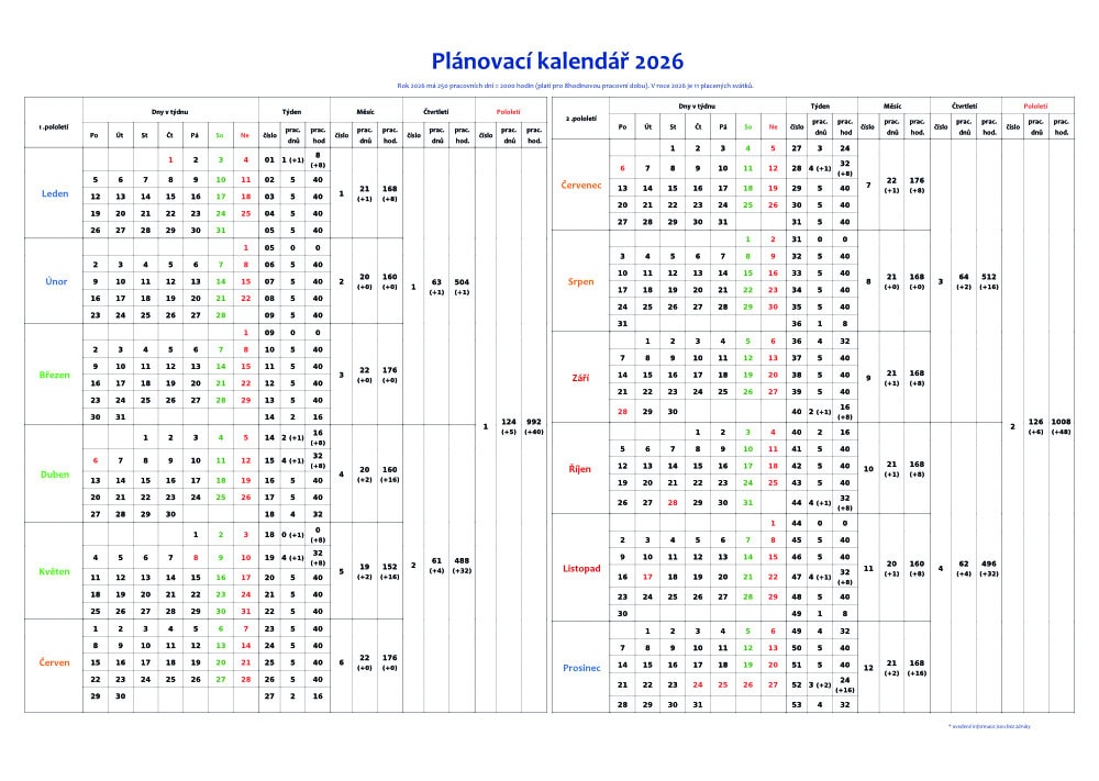 Stolní týdenní kalendář Český ráj 2026 – ukázka z kalendáře