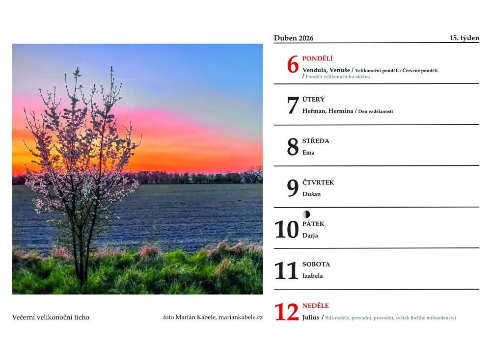 Stolní týdenní kalendář Český ráj 2026 – ukázka z kalendáře