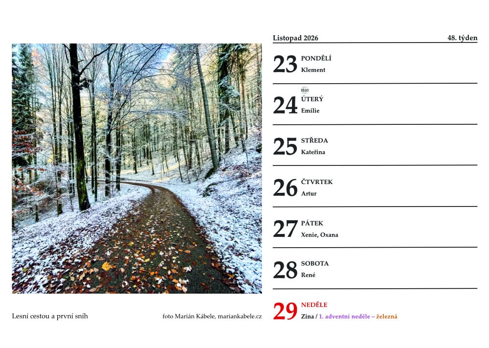 Stolní týdenní kalendář Český ráj 2026 – ukázka z kalendáře