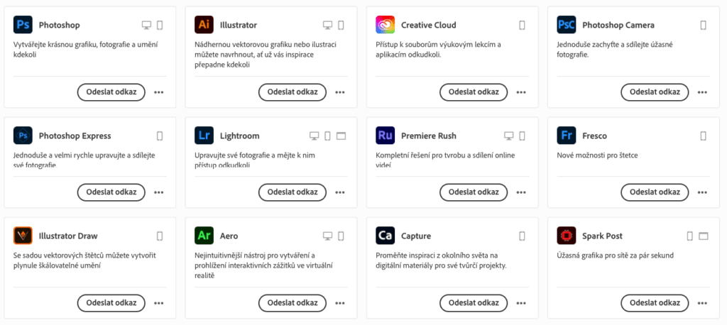 Adobe aplikace pro mobilní zařízení.