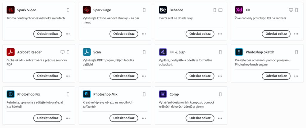 Aplikace Adobe pro mobilní zařízení.