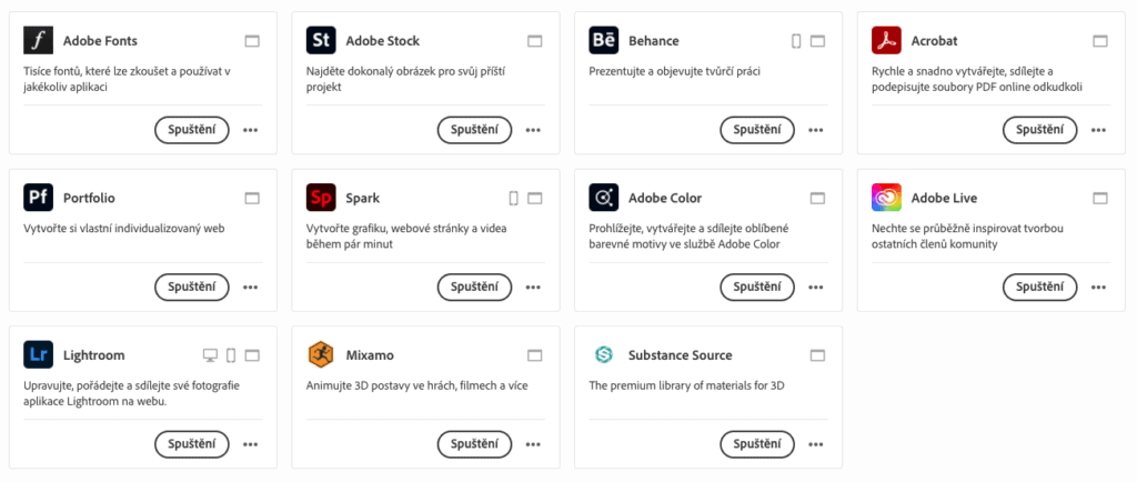 Adobe aplikace pro práci on-line.